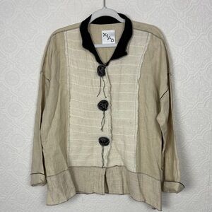 Xiao Linen Blend Jacket‎ Top Boho Lagenlook Button Front Quirky Medium Artsy